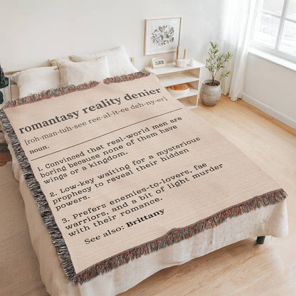 Personalized Romantasy Reality Denier Woven Blanket – A Cozy Escape from the Ordinary Offbeat Opulence