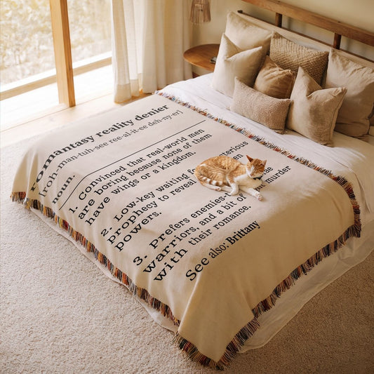 Personalized Romantasy Reality Denier Woven Blanket – A Cozy Escape from the Ordinary Offbeat Opulence