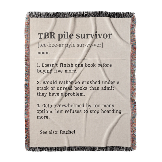 Personalized TBR Pile Survivor Woven Blanket – A Cozy Tribute to Book Hoarders Offbeat Opulence