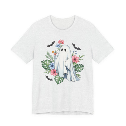 Summerween T-Shirt – Floral Ghost with Cocktail and Bats Graphic Tee Offbeat Opulence