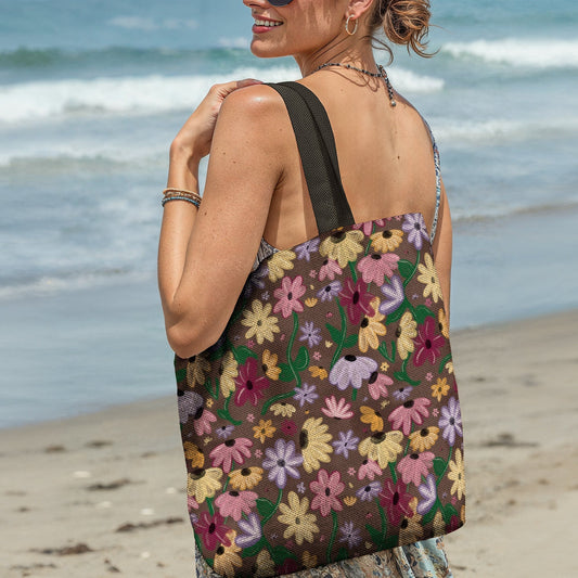 Surprise Song Piano Floral Woven Tote Offbeat Opulence
