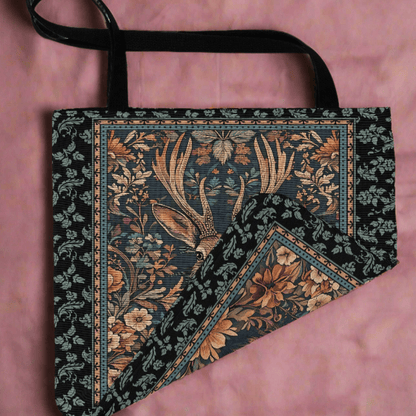 Vintage Jackalope Woven Tote – A Mythical Statement Piece Offbeat Opulence