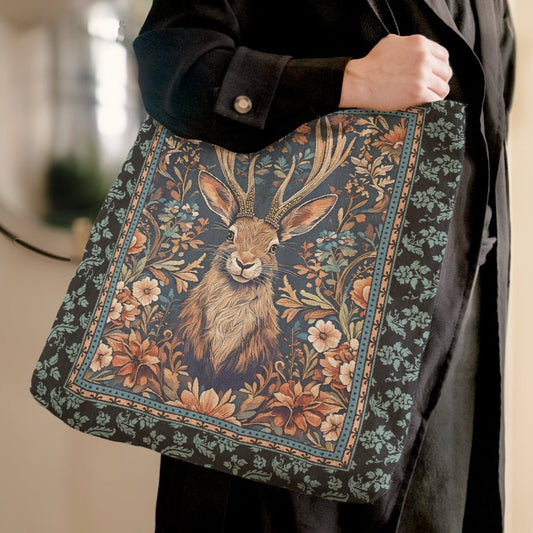 Vintage Jackalope Woven Tote – A Mythical Statement Piece Offbeat Opulence