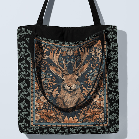Vintage Jackalope Woven Tote – A Mythical Statement Piece Offbeat Opulence
