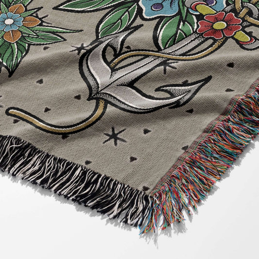 Vintage Tattoo Flash Woven Blanket Offbeat Opulence