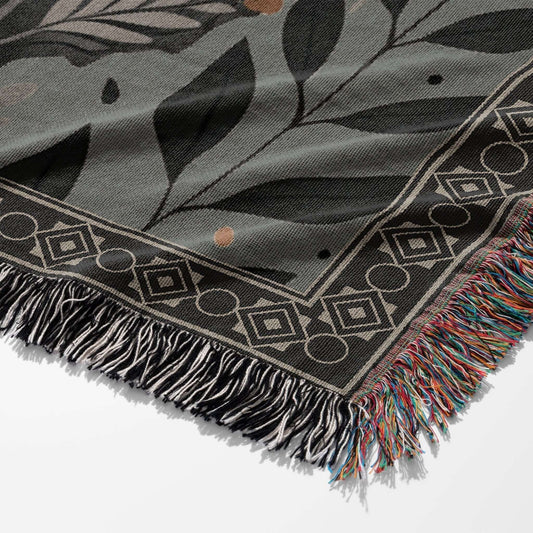 Whimsical Floral Black Dragon Woven Blanket Offbeat Opulence