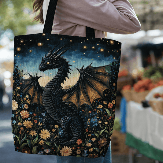 Whimsical Garden Dragon Woven Tote Offbeat Opulence