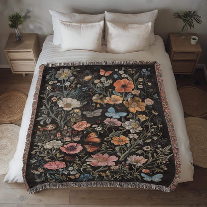 Wildflower Haven Woven Blanket – A Botanical Masterpiece Offbeat Opulence